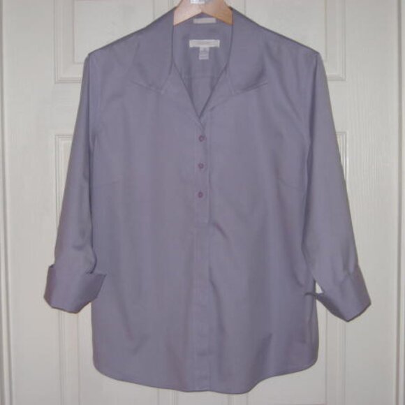 Chico's No Iron 3 XL Lavender Effortless 3/4 Slv Cotton Hidden Button Excellent - Picture 6 of 11